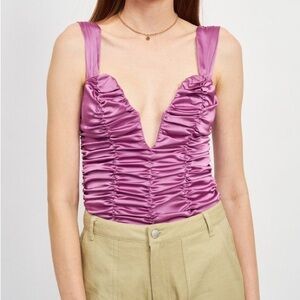 Emory Park Ruched Bodysuit in Deep Purple